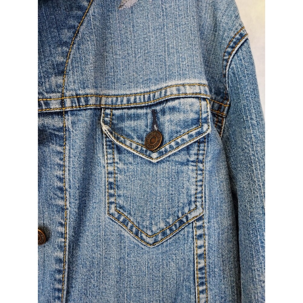 LEVI STRAUSS Signature Jean Jacket Girls L 12/14 Trucker Denim Patches Grunge - Picture 4 of 16